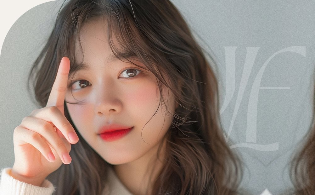 손가락을 눈가에 대고 있는 여성 모델