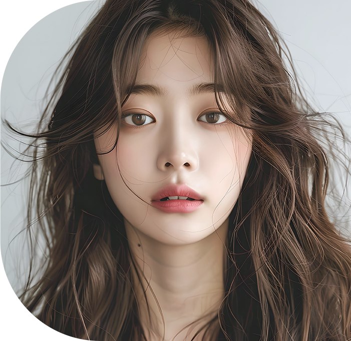긴 웨이브 머리의 여성 정면 얼굴