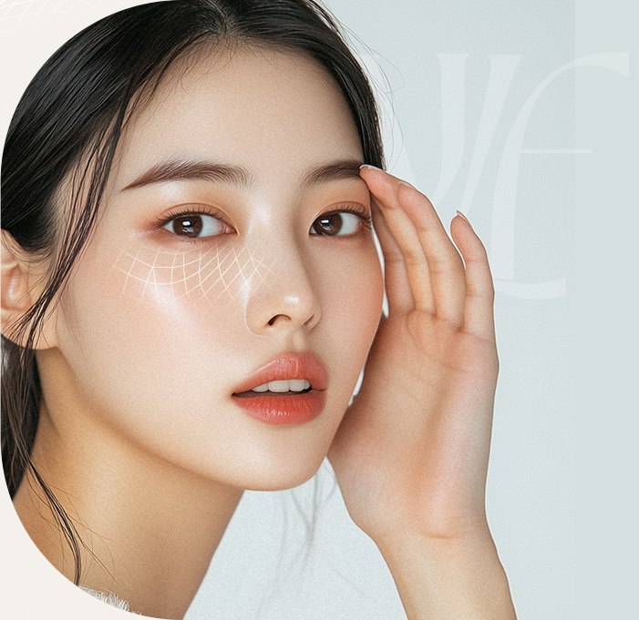 눈 밑 부위에 그리드를 표시한 여성 얼굴
